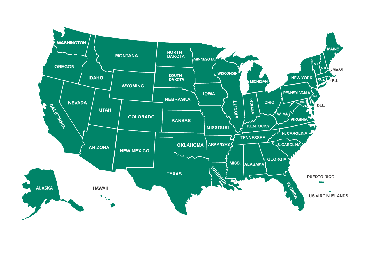 Map of the United States with links to each state.