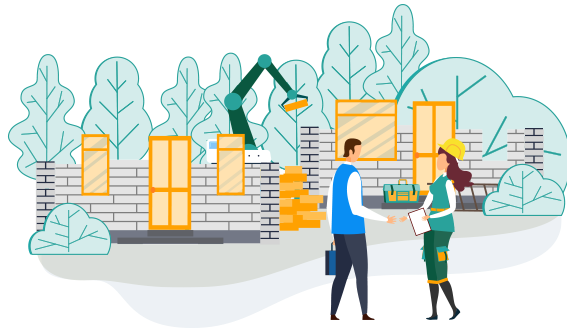 Artwork of 2 people in front of a build site