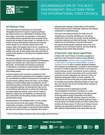 ICC. Decarbonization of the built environment: solutions from the International Code Council