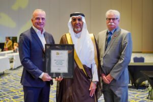 His Excellency Dr. Saad bin Othman Alkasabi as he accepts the 2022 International Code Council Global Award 