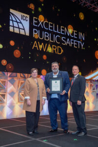 Pictured is Amrinder Singh as he accepts the 2022 Excellence in Public Safety Award from Code Council Awards Committee Chair Steve McDaniel during the Awards Luncheon on Tuesday, Sept. 13, 2022, in Louisville, Kentucky.