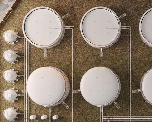overhead view of above ground storage tanks
