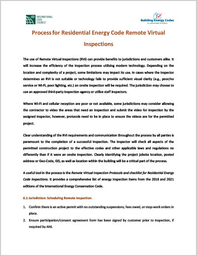 Process for Residential Energy Code Remote Virtual Inspections