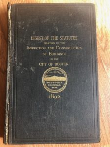 This 1892 codebook from the city of Boston contains some familiar concepts, including a color, hand-drawn illustration of what we call “fireblocking” today.