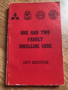This is the predecessor to the International Residential Code and the first code for homes that included the trades alongside building (plumbing, mechanical, electrical). It was also the first time the code publishing organizations got together and wrote a code for the whole nation. Notice the four logos along the top. Three are the “legacy” code organizations (BOCA, ICBO, SBCCI), but the fourth (triangle) is the American Insurance Association, formally the National Board of Fire Underwriters.