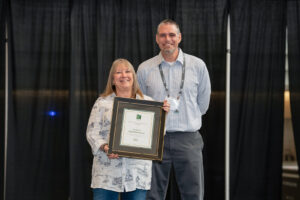 Pictured is Mathewson (right) as he receives the 2021 ICC Educator of the Year Award from ICC Awards Committee Chair Shirley Ellis (left) during the Safety 2.0 reception on Monday, Sept. 20, 2021, in Pittsburgh, Pennsylvania.