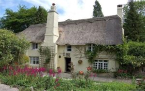 Two-story cob home in Devon, England, built in the 1400s.