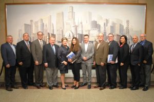 Code Council staff meet with Chicago Building Department Commissioner Judy Frydland and Deputy Commissioner Grant Ullrich (center) on April 9 in Chicago.