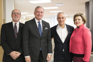 From left, International Code Council Senior Vice President of Codes & Technical Services Mike Pfeiffer, Chief Executive Officer Dominic Sims, Chicago Mayor Rahm Emanuel and Senior Vice President of Government Relations Sara Yerkes.