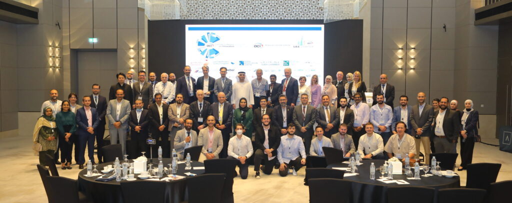 International Code Council Board of Directors President Cindy Davis (back row, seventh from left), Global Services Vice President Judy Zakreski (back row, sixth from left), and Regional Director of Middle East Operations Mohamed Ahmed Amer (middle row, fifth from right) at the American Concrete Institute's Concrete Conference on Innovation in Dubai.