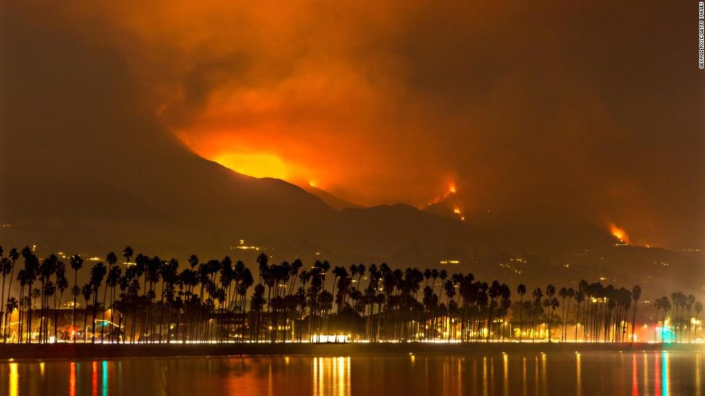 Fire, smoke and ash from the Thomas Fire burning in the hills above Montecito, Summerland and Carpinteria along the eastern edges of Santa Barbara, Calif.