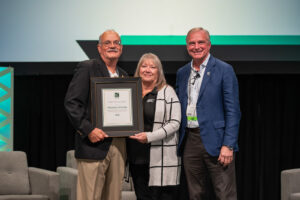 Pictured is Dupler (left) as he receives the 2021 Bobby J. Fowler Award from ICC Awards Committee Chair Shirley Ellis (center) and International Code Council Chief Executive Officer Dominic Sims (right) during the ICC Leadership Luncheon on Monday, Sept. 20, 2021, in Pittsburgh, Pennsylvania.