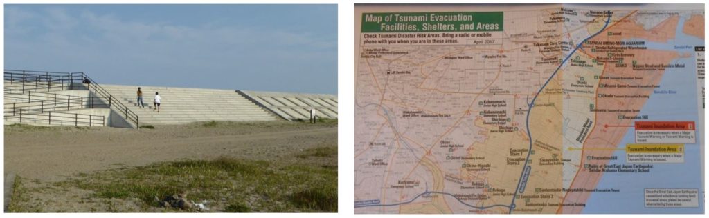 Seawall at Arahama, plans for level 1 and 2 inundations in coastal Sendai.