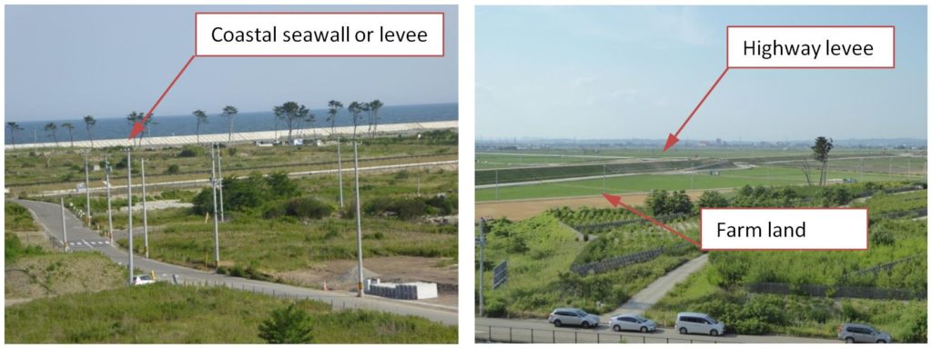The Arahama community now has two levees, one at the coast at 23 feet and a second levee at the highway separated by farmland and recreational fields.