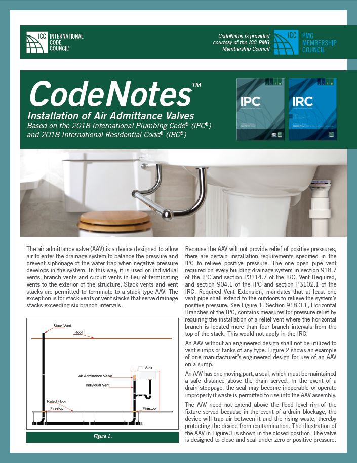 codenotes installation of air admittance valves icc small kitchen without island freestanding bar