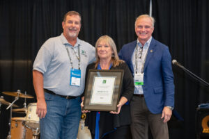 Pictured is Kelly (left) as he receives the 2021 ICC Excellence in Public Safety Award from ICC Awards Committee Chair Shirley Ellis (center) and International Code Council Chief Executive Officer Dominic Sims (right) during the Pittsburgh Welcome event on Sunday, Sept. 19, 2021, in Pittsburgh, Pennsylvania.