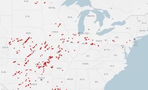 Locations of tornadoes reported from May 17-29, 2019. (National Weather Service)