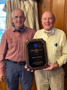 Joseph LaRiccia (right) with NJBOA President Jerry Eger as he receives the New Jersey Plumbing Inspectors Association’s 2020 Plumbing Inspector of the Year Award.