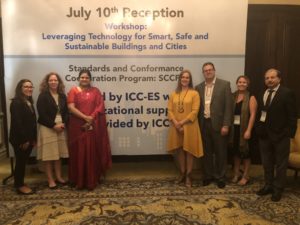 From left, Jessica Roop, American National Standards Institute; Aileen Nandi, minister-counselor for Commercial Affairs, U.S. Embassy; Mehnaz Ansari, country representative for India and South/Southeast Asia, U.S. Trade and Development Agency; Judy Zakreski; Ryan Colker; Bethany Phipps, American National Standards Institute; and Anupam Kaul, Confederation of Indian Industry.