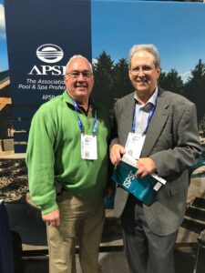 Clifton (left) at the 2019 Western Pool & Spa Show at the Long Beach Convention Center in Long Beach, Calif.
