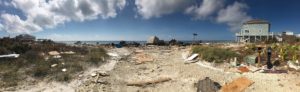 Panoramic view (looking towards the Gulf of Mexico) of the missing Cape Shoals townhomes following Hurricane Michael.