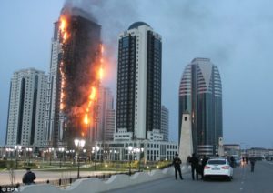 The Marina Torch Fire, also known as the Dubai Torch Tower Fire, in Dubai, United Arab Emirates, in 2015. The residential skyscraper was damaged by fire again in 2017 while it was undergoing restorative work.