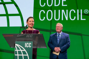 Jessica Iverson addresses attendees during the 2018 International Code Council Annual Banquet in Richmond, Va.