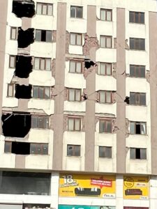 Damaged building after Turkey earthquake