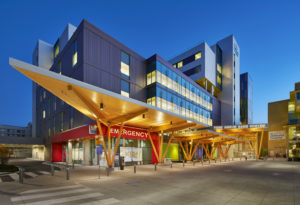 The Teck Acute Care Centre at BC Children’s Hospital and BC Women’s Hospital + Health Centre in Vancouver, British Columbia, can operate at post-disaster capacity for three full days by using emergency generators. Underground systems for potable water and sewage collection also enable its continuous operations. Photo: Ed White